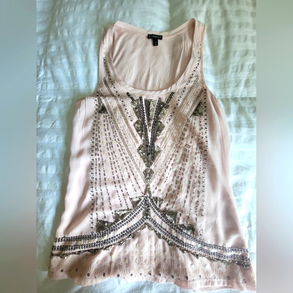 Express beaded tank top, size Small, blush pink color.